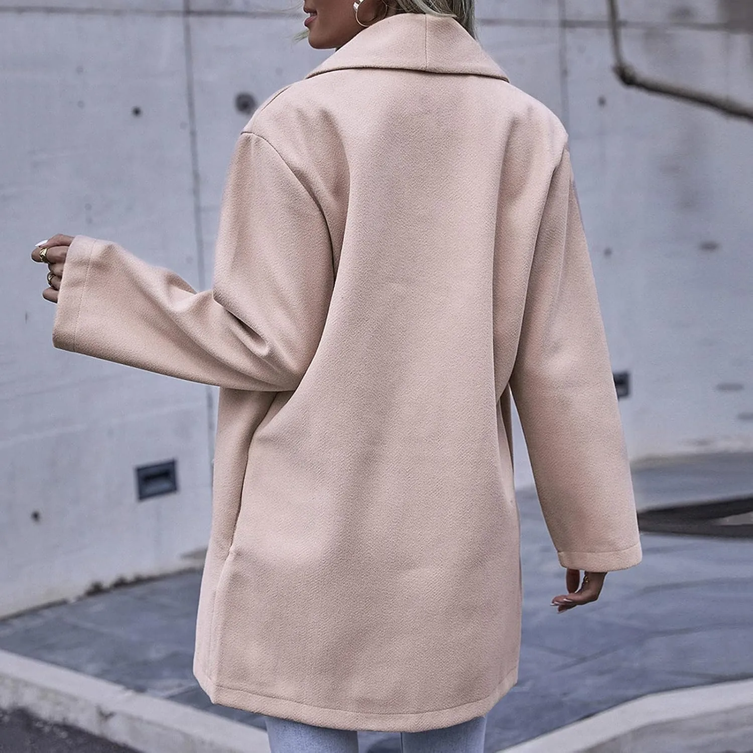 cooki Trench Coat for Women 2023 Women's Lapel Collar Pea Coats Open Front Belted Long Jacket Winter Warm Wool Blend Coats