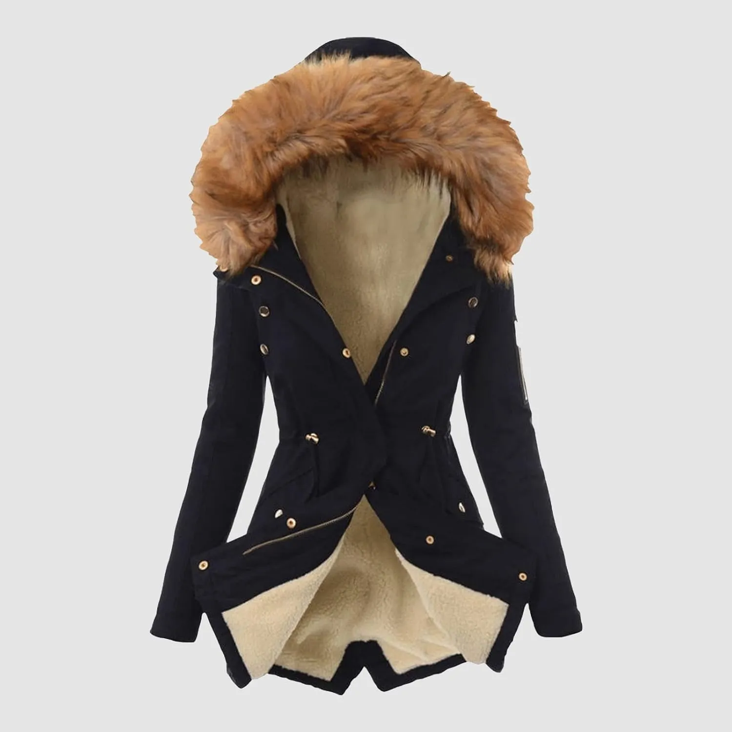 cooki Winter Coats for Women Fleece Lined Puffer Coat Women Down Coat Plus Size Warm Parkas Faux Fur Hooded Jackets Long