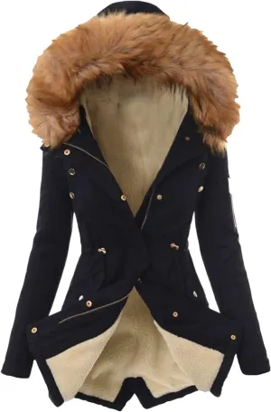 cooki Winter Coats for Women Fleece Lined Puffer Coat Women Down Coat Plus Size Warm Parkas Faux Fur Hooded Jackets Long
