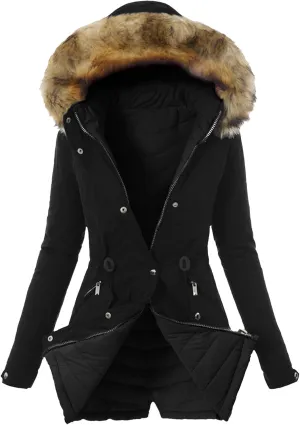 cooki Winter Coats for Women Fleece Lined Puffer Coat Women Long Down Coat Plus Size Warm Parkas Fur Hooded Padded Jackets