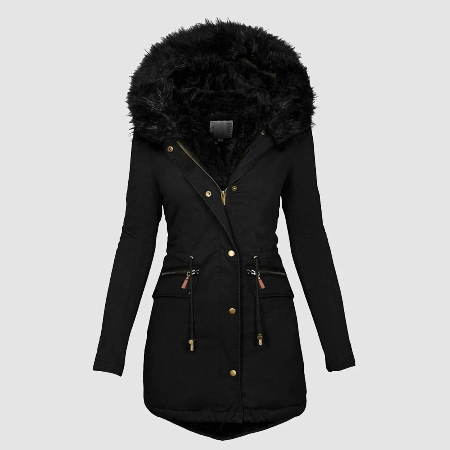 cooki Winter Coats for Women Fleece Lined Puffer Coat Women Long Down Coat Warm Parka Coat Fur Hooded Drawstring Overcoat