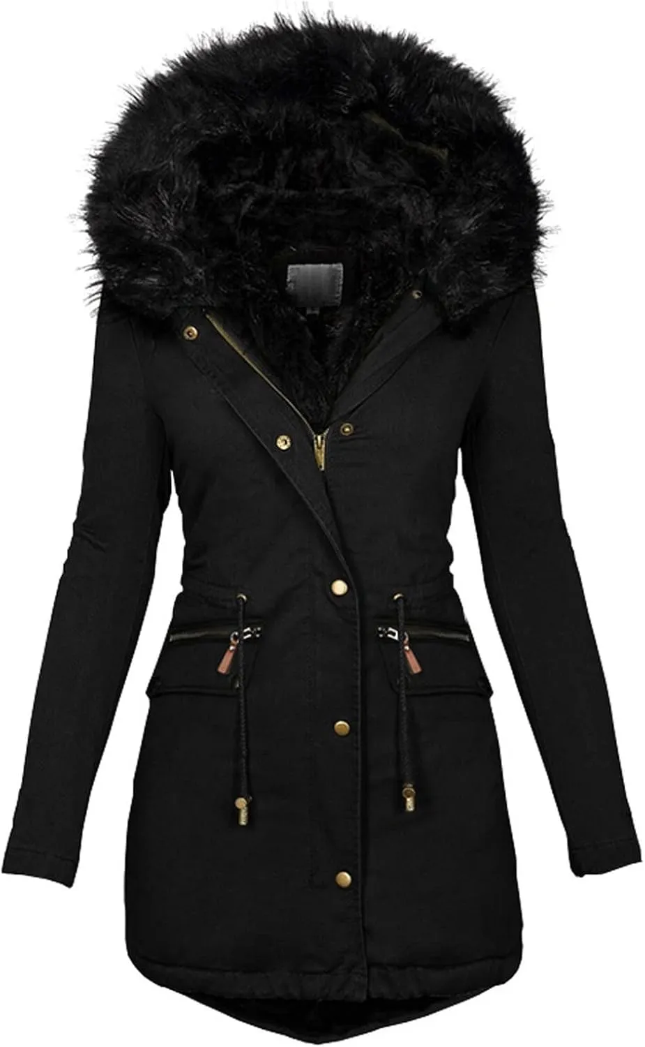 cooki Winter Coats for Women Fleece Lined Puffer Coat Women Long Down Coat Warm Parka Coat Fur Hooded Drawstring Overcoat