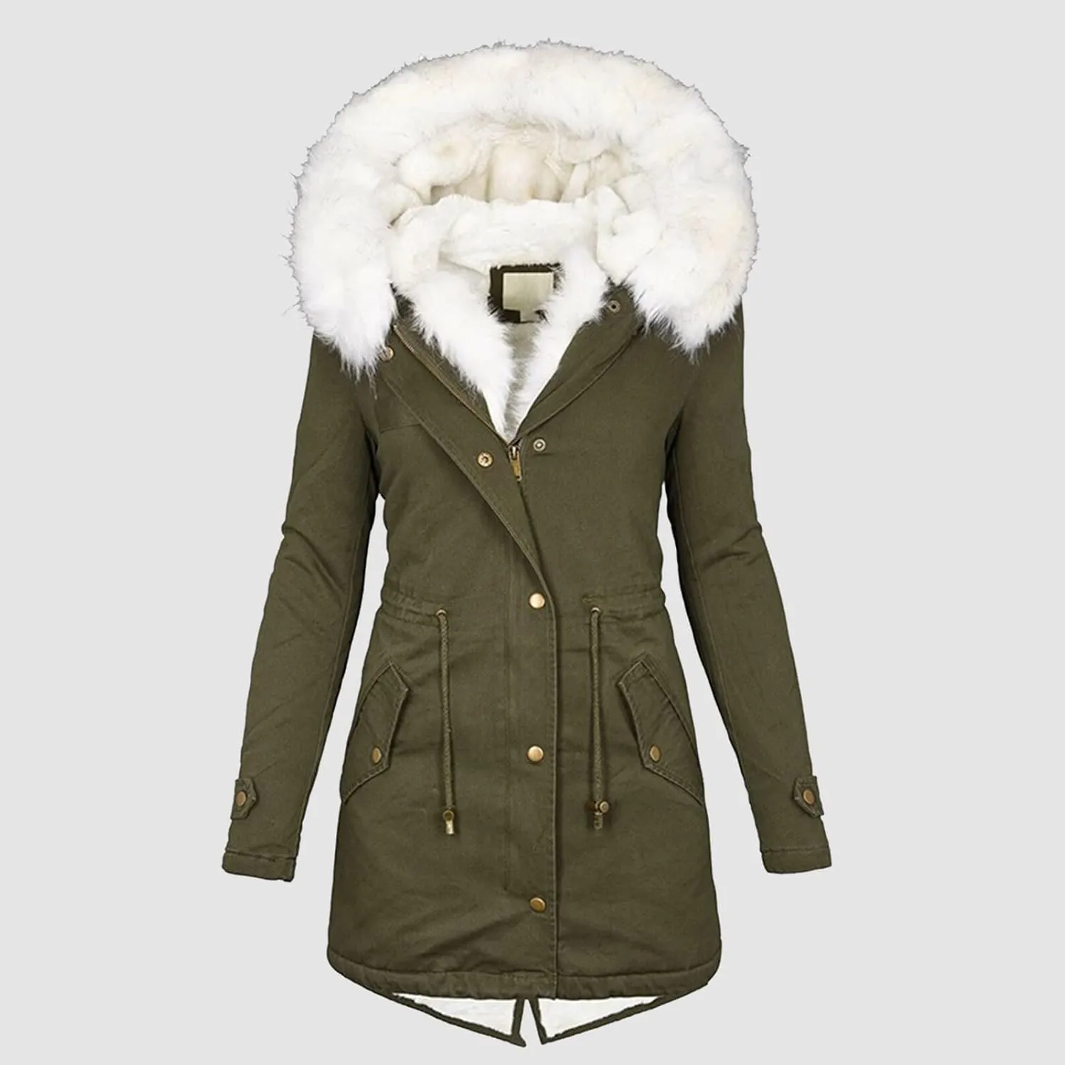 cooki Winter Coats for Women Fleece Lined Puffer Coat Women Long Down Coat Warm Parka Coat Fur Hooded Drawstring Overcoat