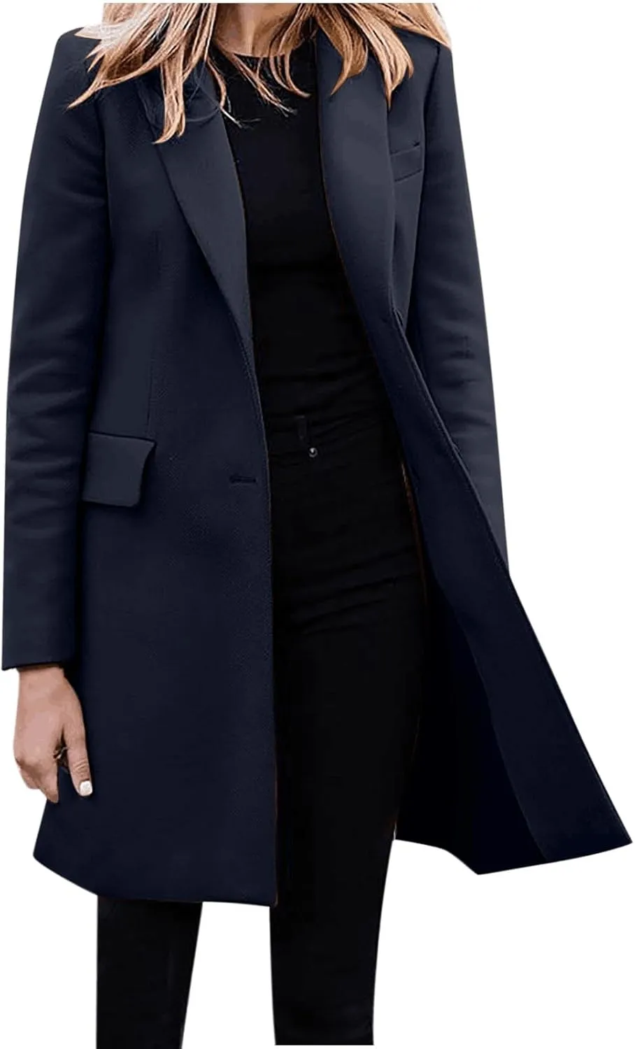 cooki Womens Coats Winter Wool Blend Trench Coats Lapel Pea Coat Plus Size Long Jackets With Pocket Double Breasted Peacoats
