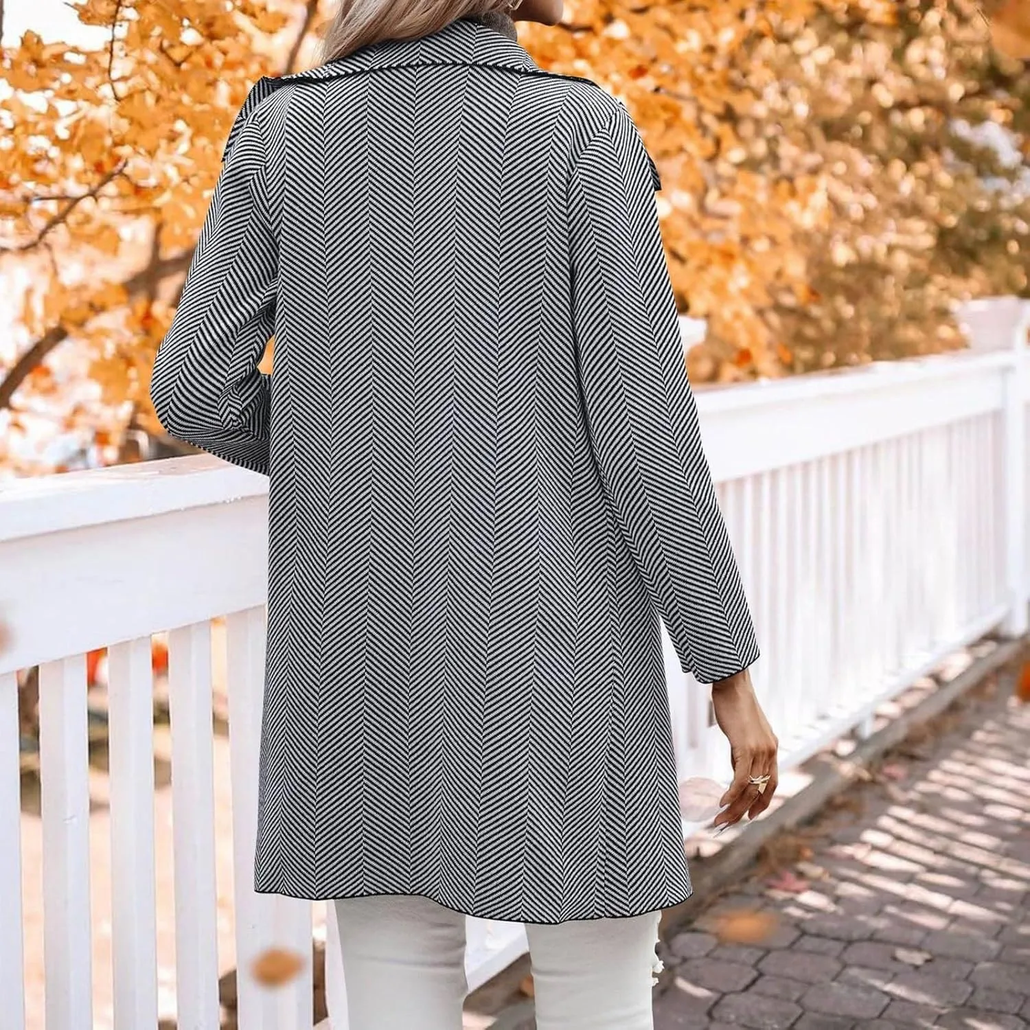 cooki Wool Coats for Women Long Women's Wool Coat Knee Length Blazer Jackets Winter Trench Coats Lapel Button Down Peacoats