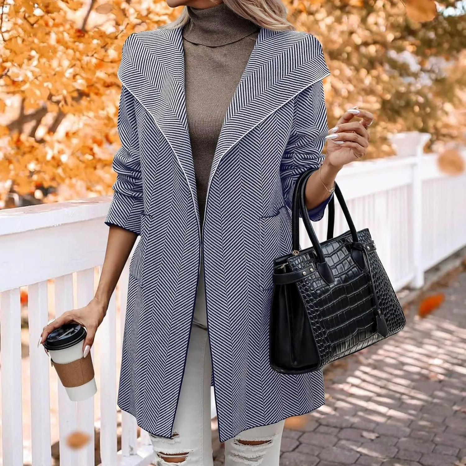 cooki Wool Coats for Women Long Women's Wool Coat Knee Length Blazer Jackets Winter Trench Coats Lapel Button Down Peacoats