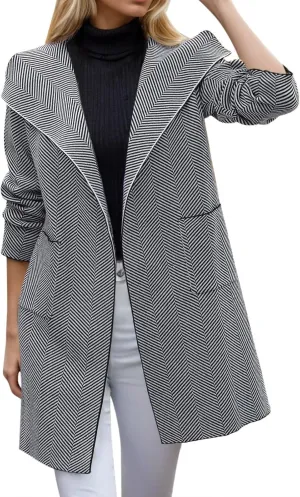 cooki Wool Coats for Women Long Women's Wool Coat Knee Length Blazer Jackets Winter Trench Coats Lapel Button Down Peacoats
