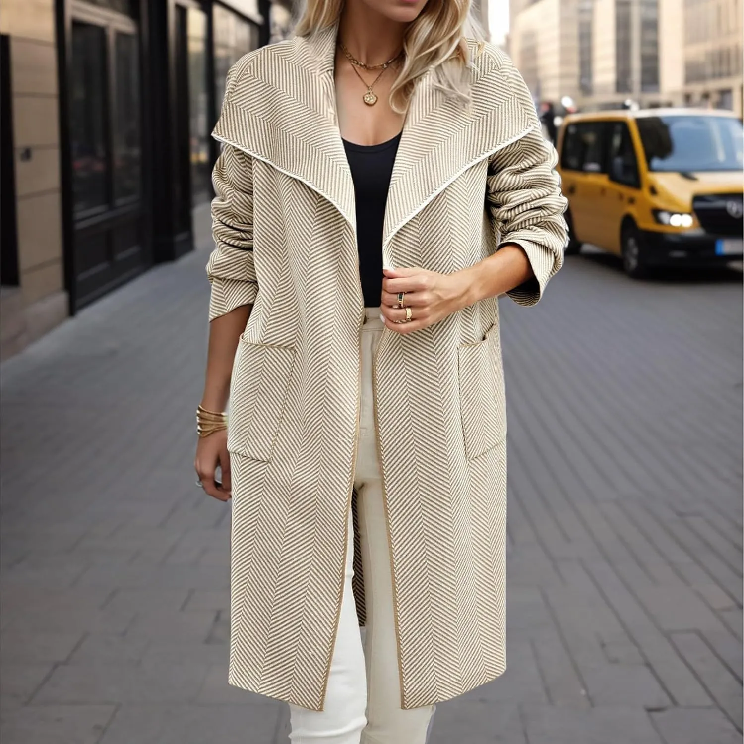 cooki Wool Coats for Women Long Women's Wool Coat Knee Length Blazer Jackets Winter Trench Coats Lapel Button Down Peacoats