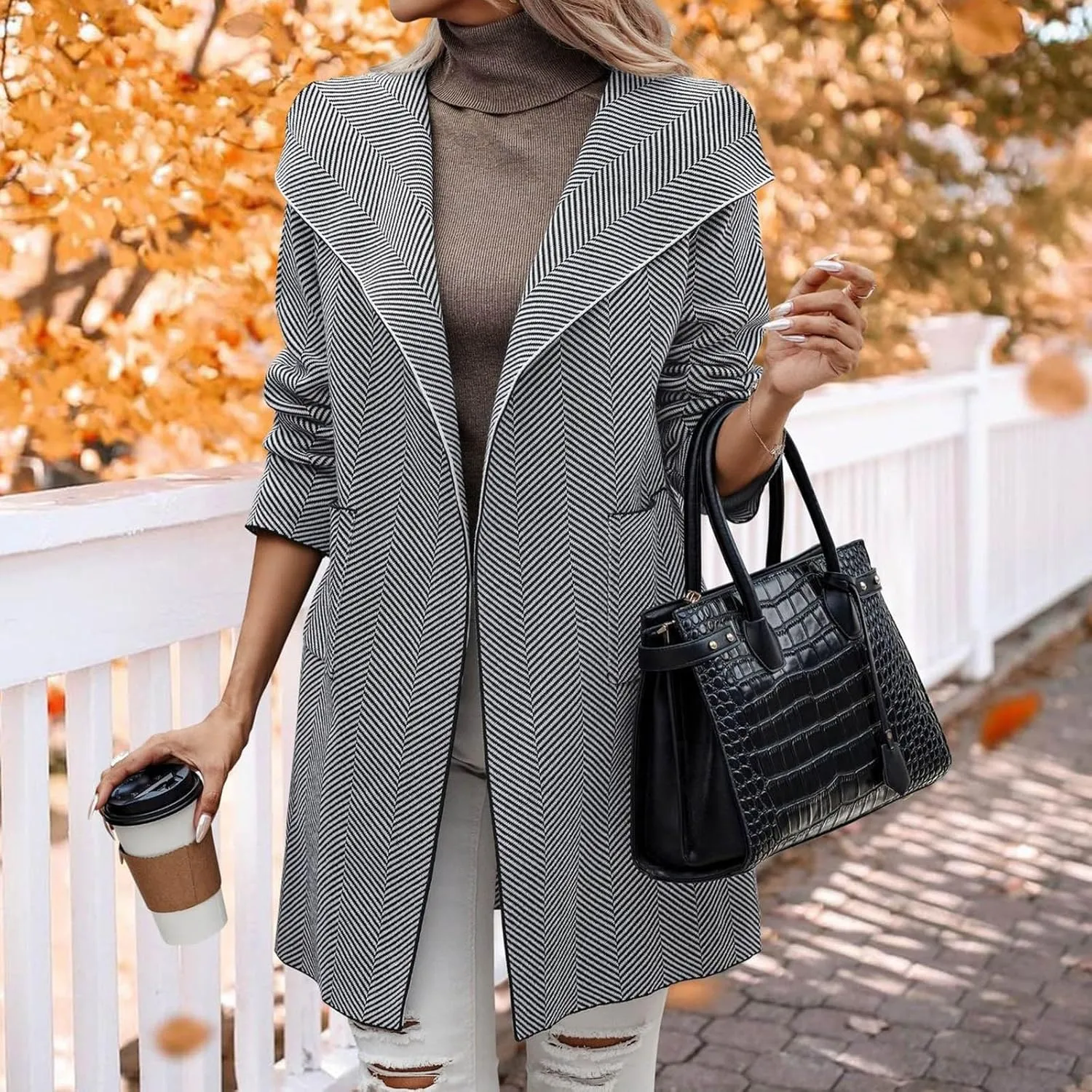 cooki Wool Coats for Women Long Women's Wool Coat Knee Length Blazer Jackets Winter Trench Coats Lapel Button Down Peacoats