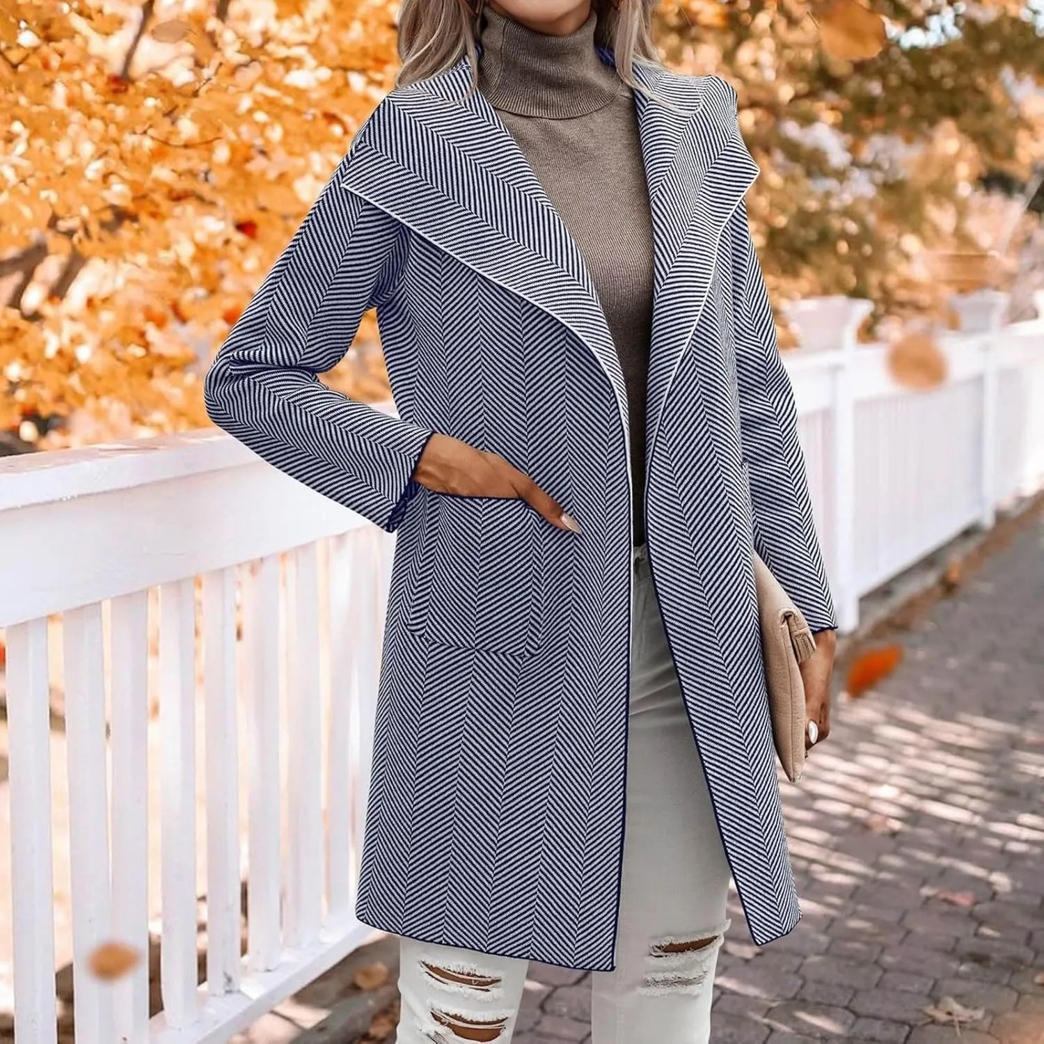 cooki Wool Coats for Women Long Women's Wool Coat Knee Length Blazer Jackets Winter Trench Coats Lapel Button Down Peacoats