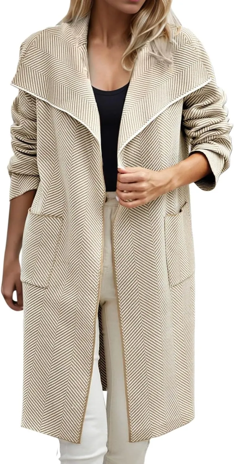 cooki Wool Coats for Women Long Women's Wool Coat Knee Length Blazer Jackets Winter Trench Coats Lapel Button Down Peacoats