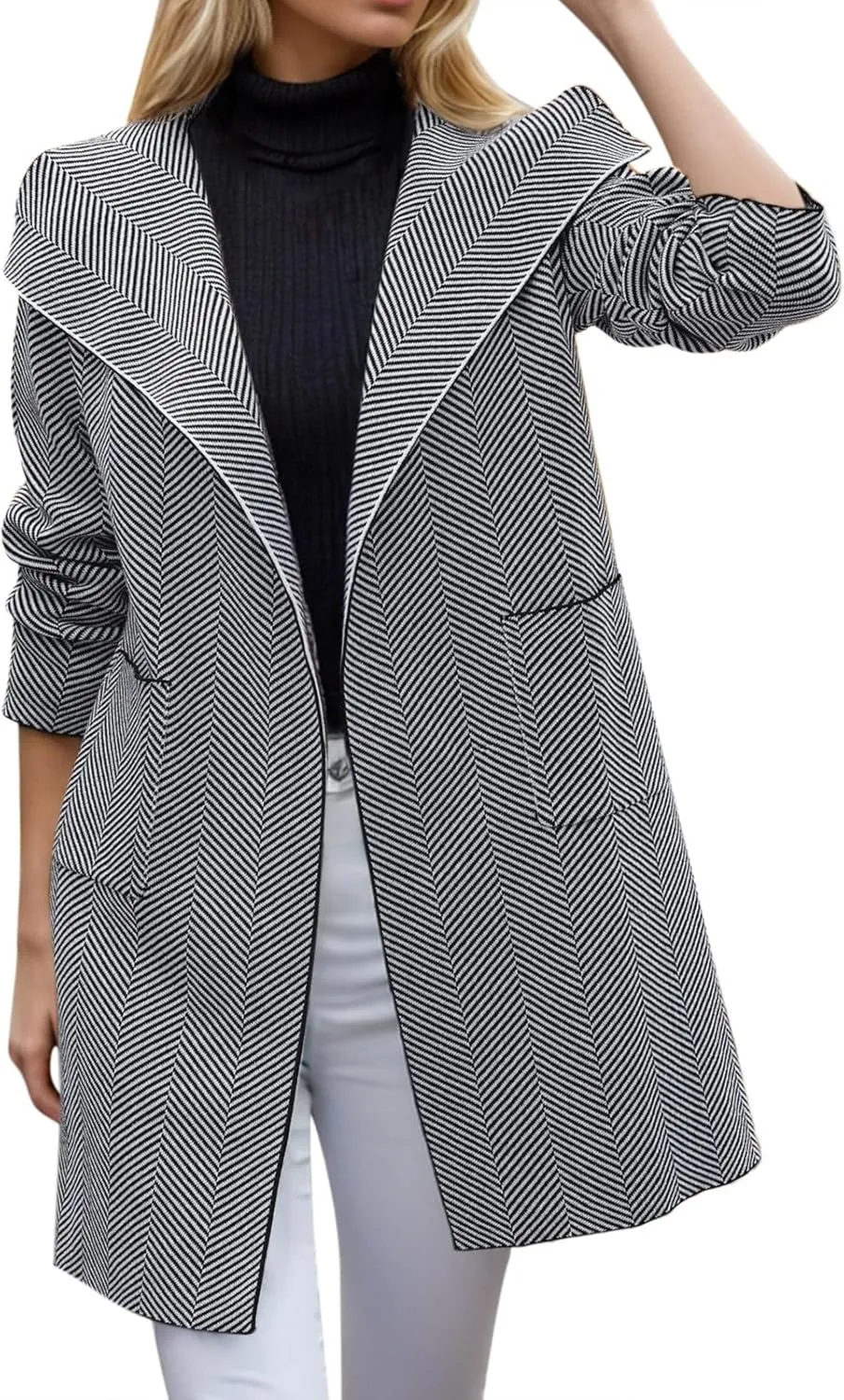 cooki Wool Coats for Women Long Women's Wool Coat Knee Length Blazer Jackets Winter Trench Coats Lapel Button Down Peacoats