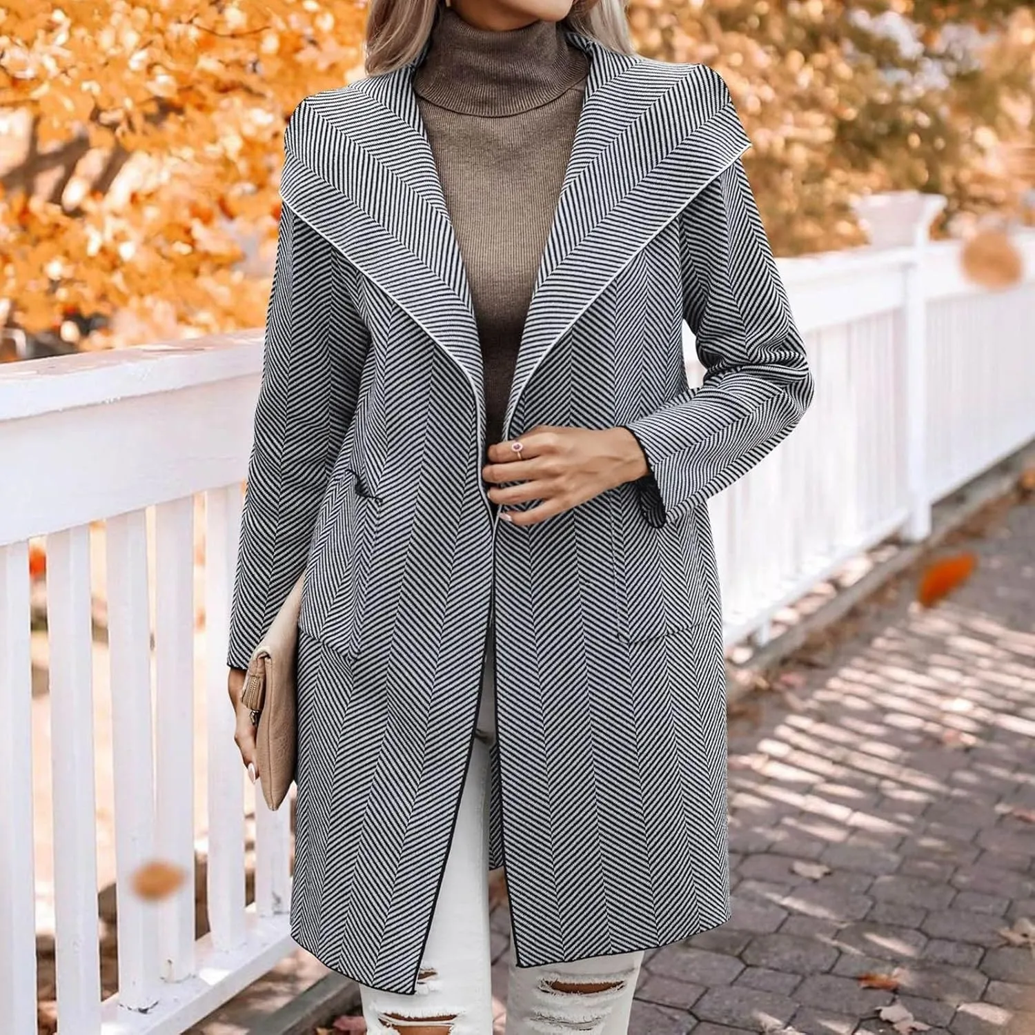 cooki Wool Coats for Women Long Women's Wool Coat Knee Length Blazer Jackets Winter Trench Coats Lapel Button Down Peacoats