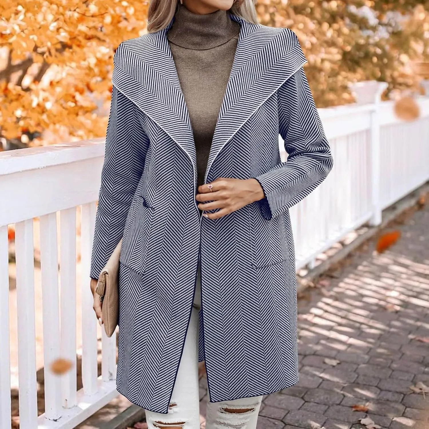 cooki Wool Coats for Women Long Women's Wool Coat Knee Length Blazer Jackets Winter Trench Coats Lapel Button Down Peacoats