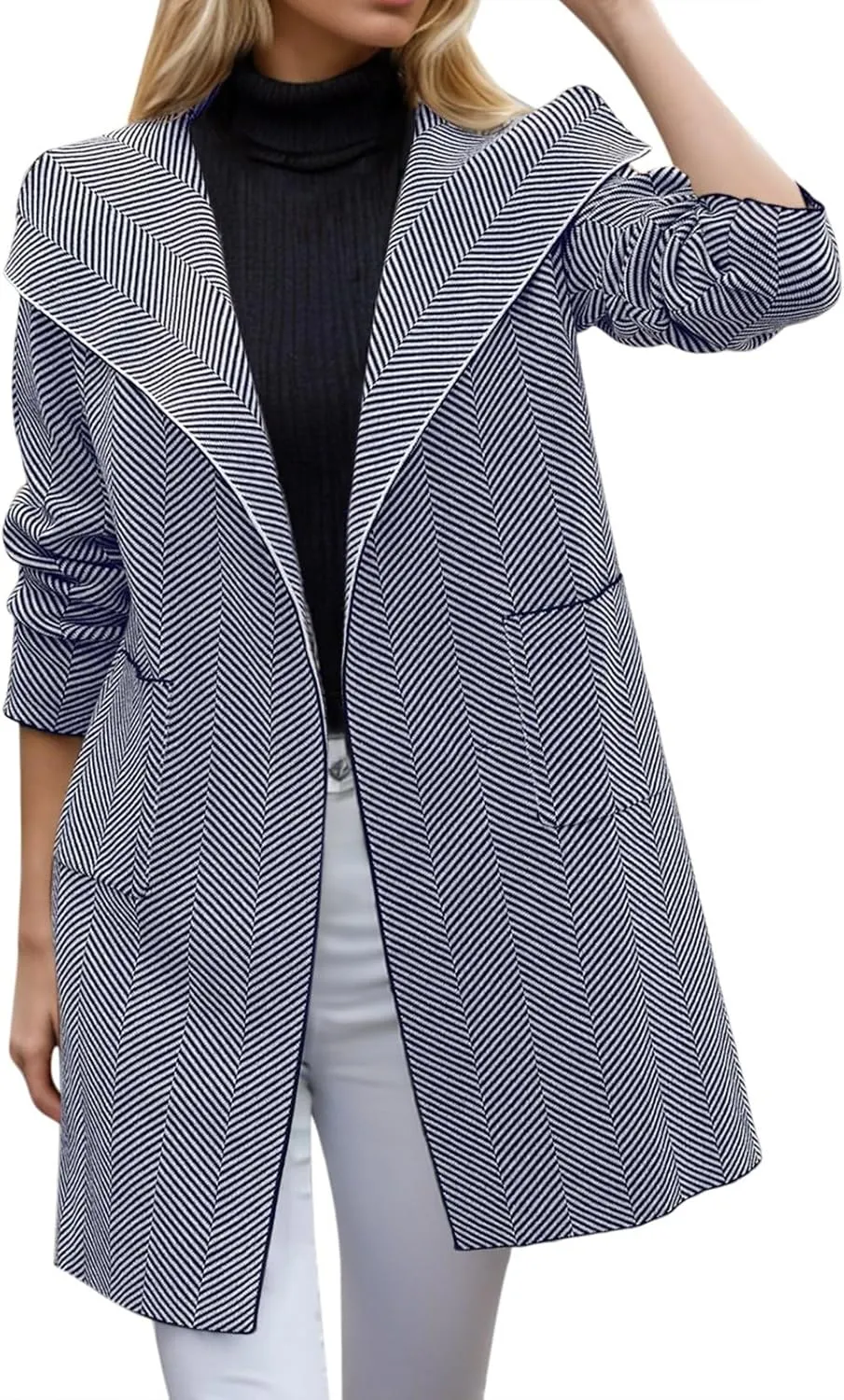 cooki Wool Coats for Women Long Women's Wool Coat Knee Length Blazer Jackets Winter Trench Coats Lapel Button Down Peacoats