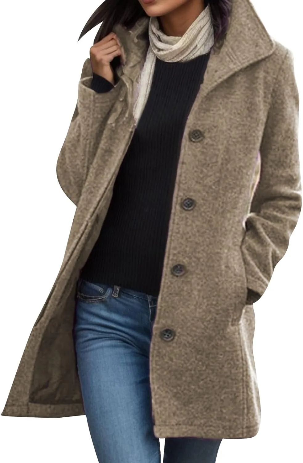 cooki Wool Coats for Women Long Women's Wool Coat Winter Womens Fuzzy Cardigan Jackets Trench Coats Lapel Button Down Peacoat