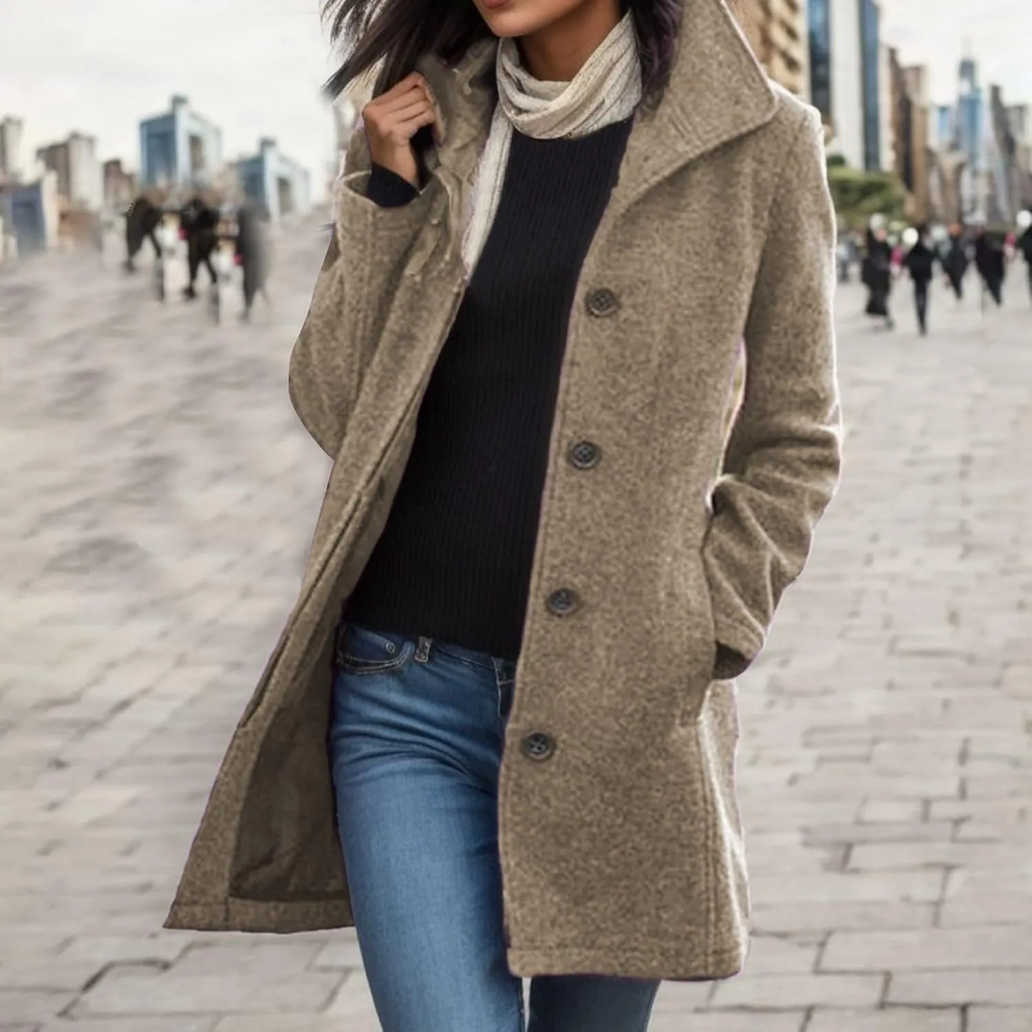 cooki Wool Coats for Women Long Women's Wool Coat Winter Womens Fuzzy Cardigan Jackets Trench Coats Lapel Button Down Peacoat