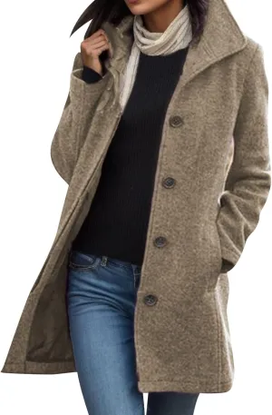 cooki Wool Coats for Women Long Women's Wool Coat Winter Womens Fuzzy Cardigan Jackets Trench Coats Lapel Button Down Peacoat