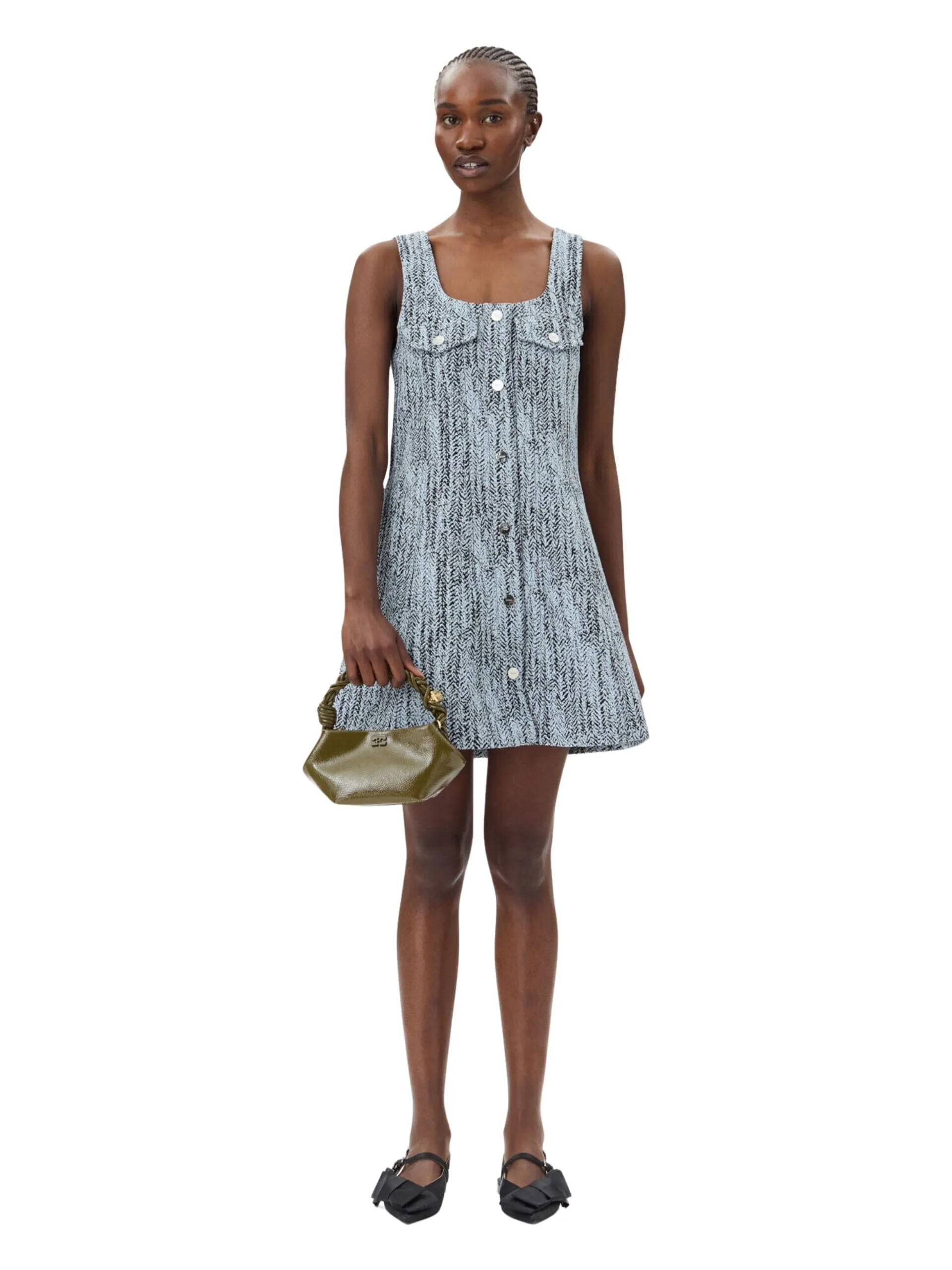 Cotton Tweed Mini Dress / Celestial Blue