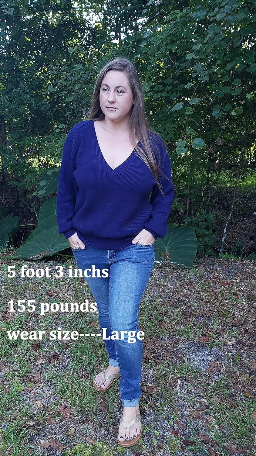 Cowasto Women Sexy Deep V Neck Sweater Christmas Sweaters Casual Long Sleeve Fall Sweaters Pullover