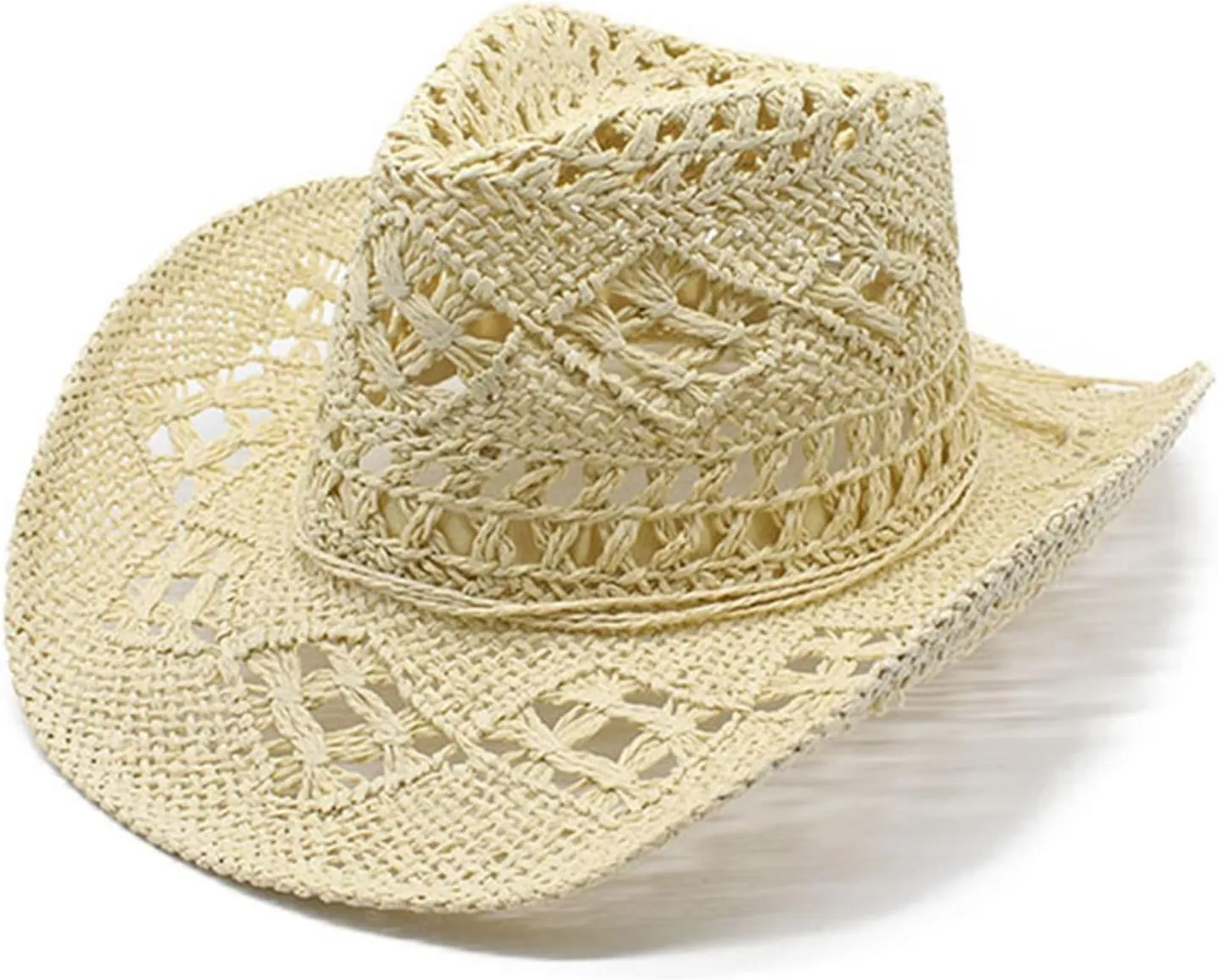 Cowboy Hats for Women Wide Brim Straw Sun Hats Western Retro Solid Bucket Hats Summer Hollow Breathable Travel Hats