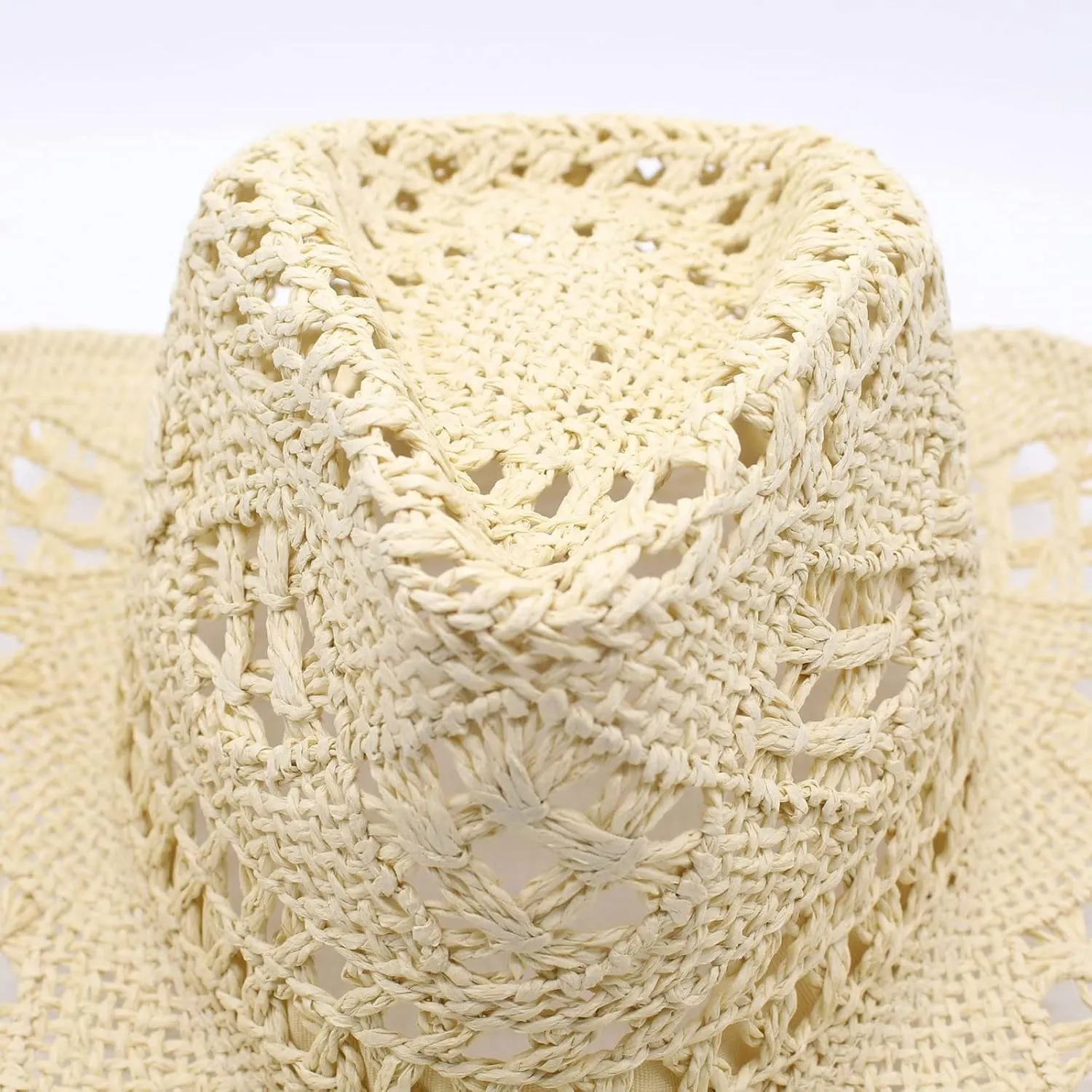 Cowboy Hats for Women Wide Brim Straw Sun Hats Western Retro Solid Bucket Hats Summer Hollow Breathable Travel Hats