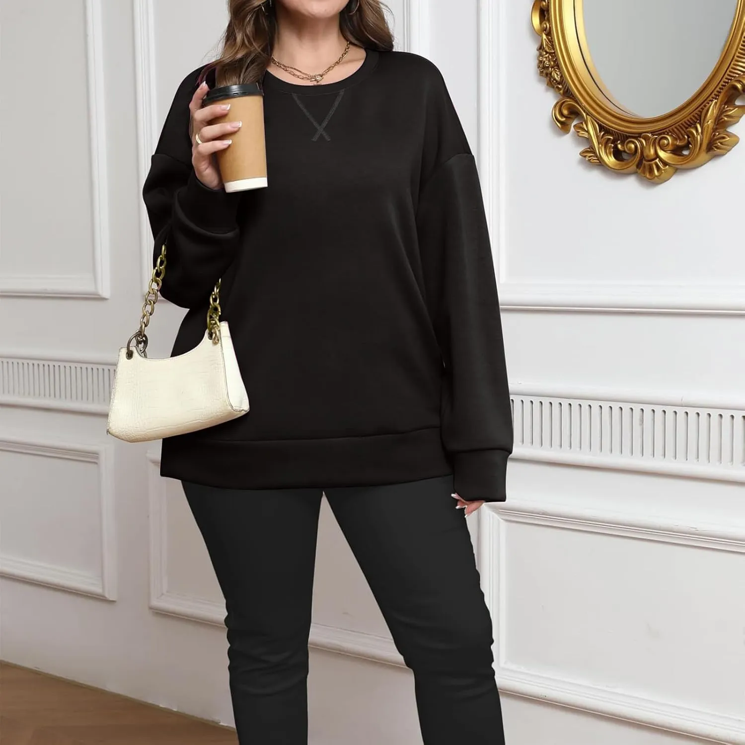 Crewneck Sweatshirts for Women Trendy 2024 Solid Color Pullover Tops Long Sleeve Sweatshirt Tunic Fall Winter Clothes