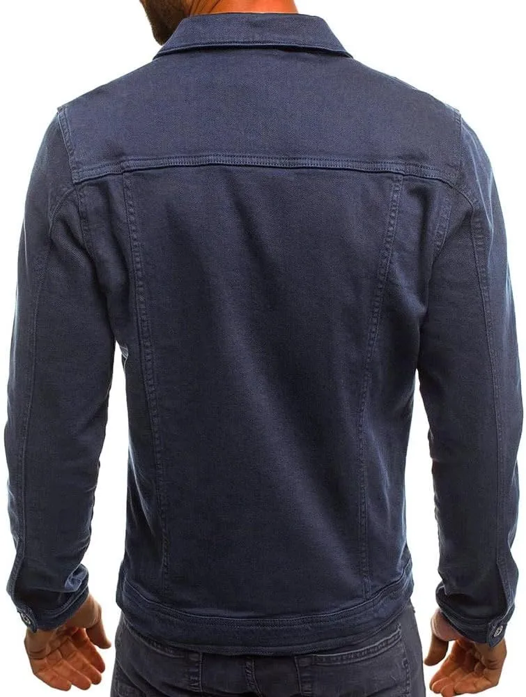 CRNTCEM Mens Casual Denim Coats Vintage Distressed Washed Moto Bike Jean Jacket Button Down Classic Trucker Denim Jackets