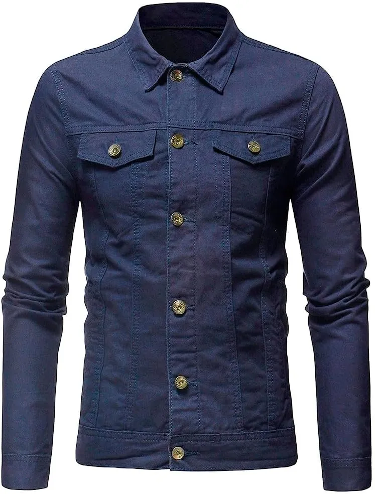CRNTCEM Mens Casual Denim Coats Vintage Distressed Washed Moto Bike Jean Jacket Button Down Classic Trucker Denim Jackets