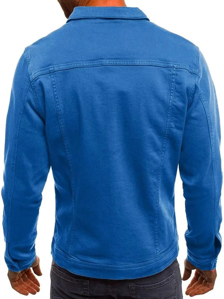 CRNTCEM Mens Casual Denim Coats Vintage Distressed Washed Moto Bike Jean Jacket Button Down Classic Trucker Denim Jackets