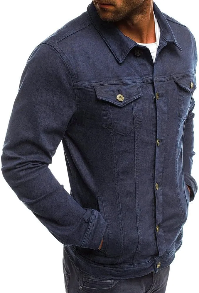 CRNTCEM Mens Casual Denim Coats Vintage Distressed Washed Moto Bike Jean Jacket Button Down Classic Trucker Denim Jackets