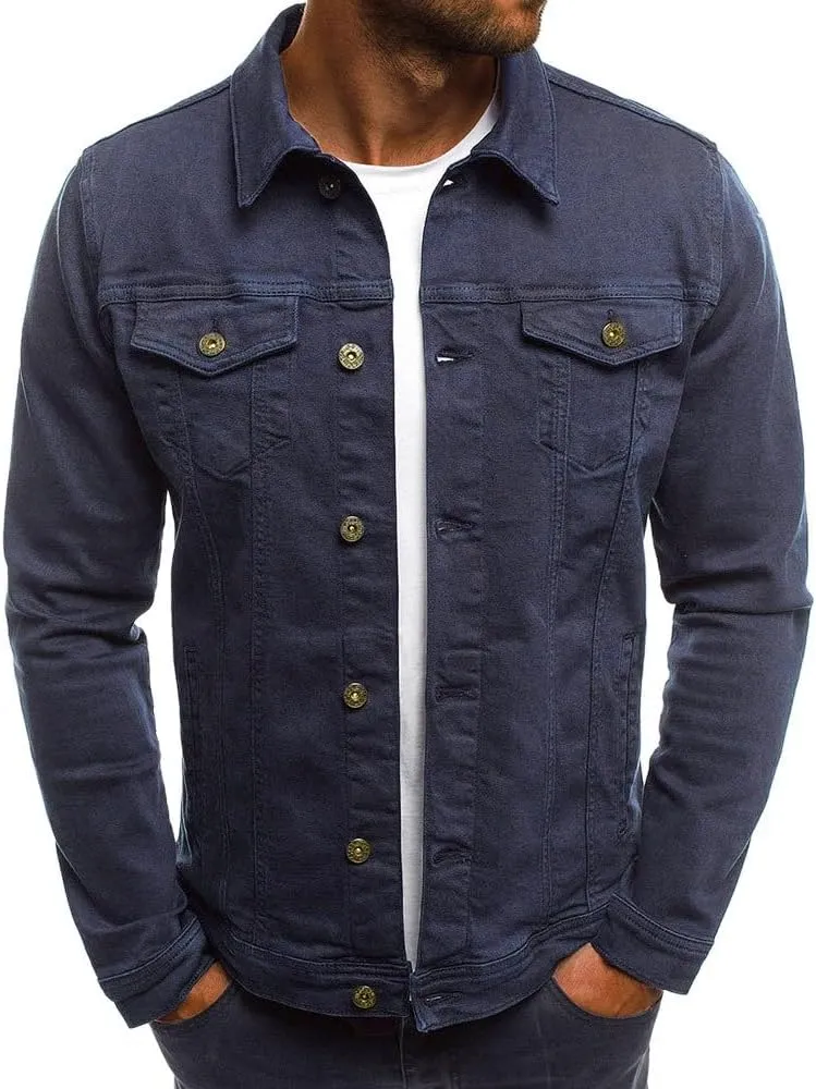 CRNTCEM Mens Casual Denim Coats Vintage Distressed Washed Moto Bike Jean Jacket Button Down Classic Trucker Denim Jackets