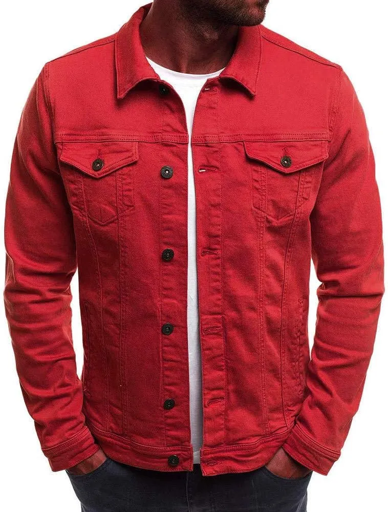 CRNTCEM Mens Casual Denim Coats Vintage Distressed Washed Moto Bike Jean Jacket Button Down Classic Trucker Denim Jackets