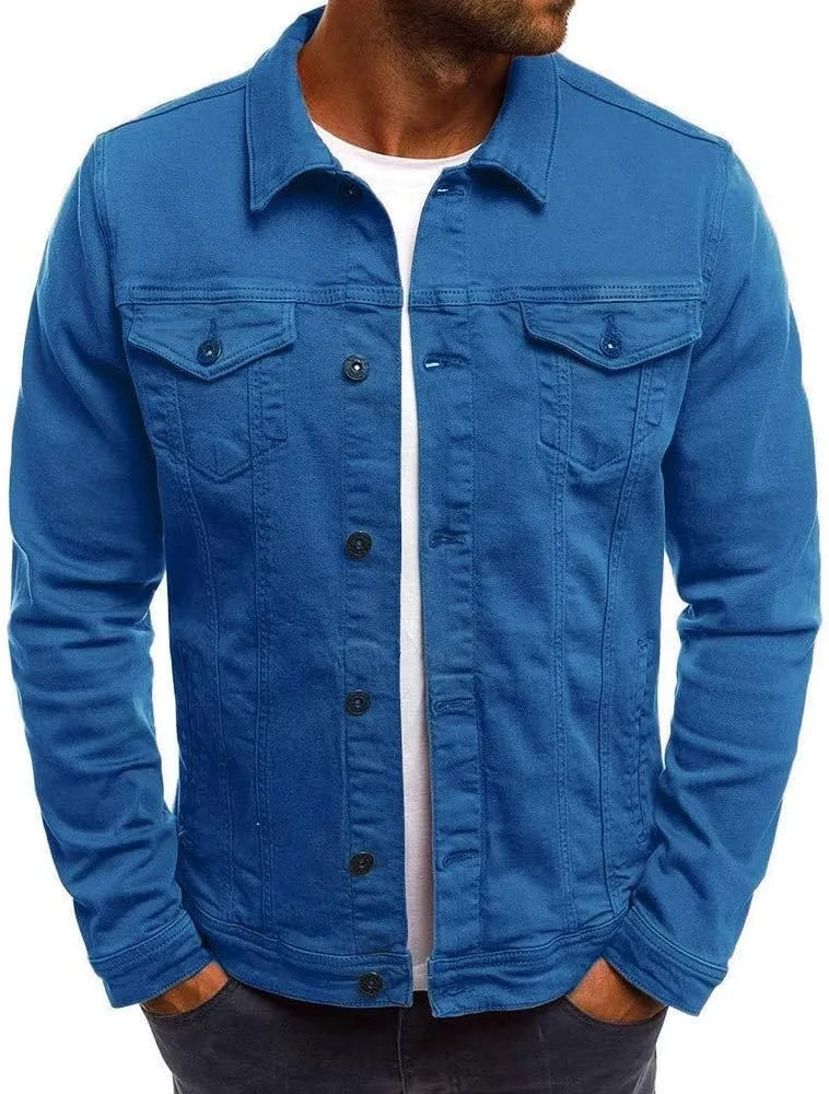 CRNTCEM Mens Casual Denim Coats Vintage Distressed Washed Moto Bike Jean Jacket Button Down Classic Trucker Denim Jackets