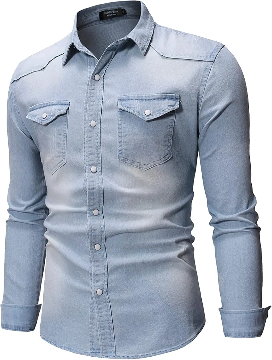 CRNTCEM Men's Denim Distressed Jacket Button Down Vintage Trucker Jeans Shirts Rugged Wear Unlined Casual Denim Jacket