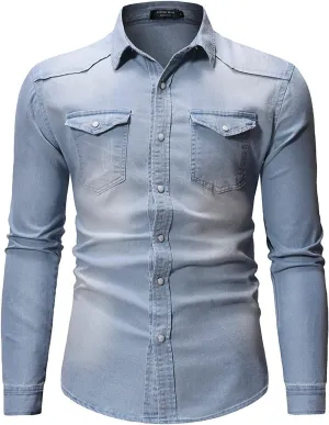 CRNTCEM Men's Denim Distressed Jacket Button Down Vintage Trucker Jeans Shirts Rugged Wear Unlined Casual Denim Jacket