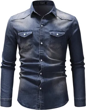 CRNTCEM Men's Denim Distressed Jacket Button Down Vintage Trucker Jeans Shirts Rugged Wear Unlined Casual Denim Jacket