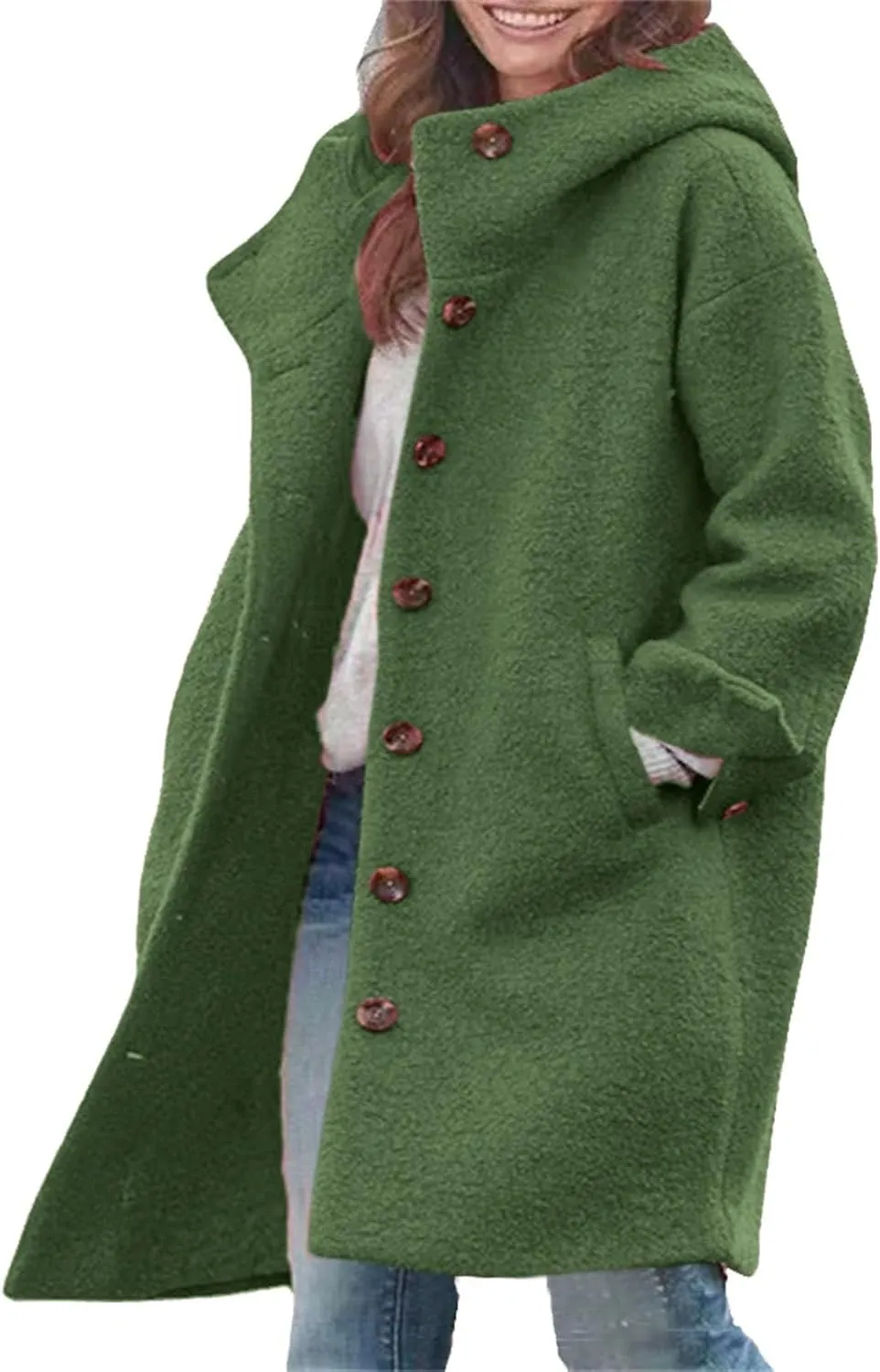 CRNTCEM Womens Wool Blend Pea Coat Fashion Winter Warm Dressy Overcoat Single Breasted Solid Casual Hooded Trench Jackets