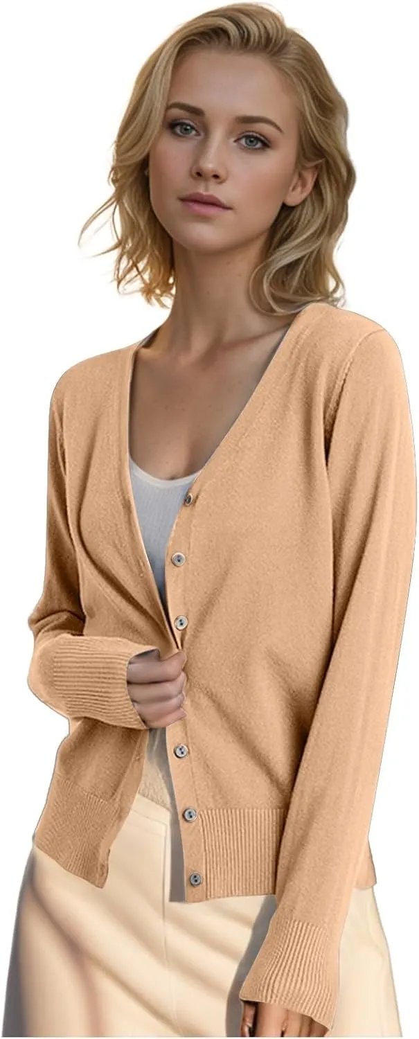 Cropped Cardigan Sweaters for Women Lightweight Button Down Long Sleeve Open Front Solid Cardigans Crop Outerwear
