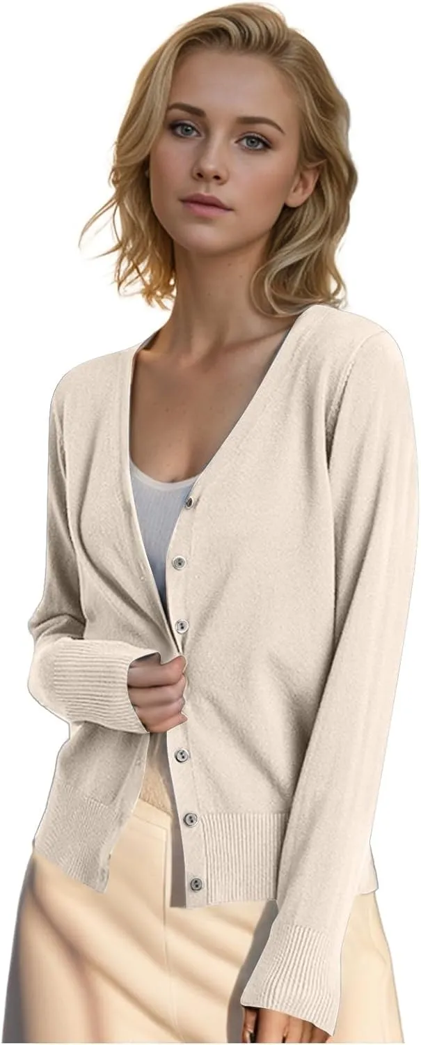 Cropped Cardigan Sweaters for Women Lightweight Button Down Long Sleeve Open Front Solid Cardigans Crop Outerwear