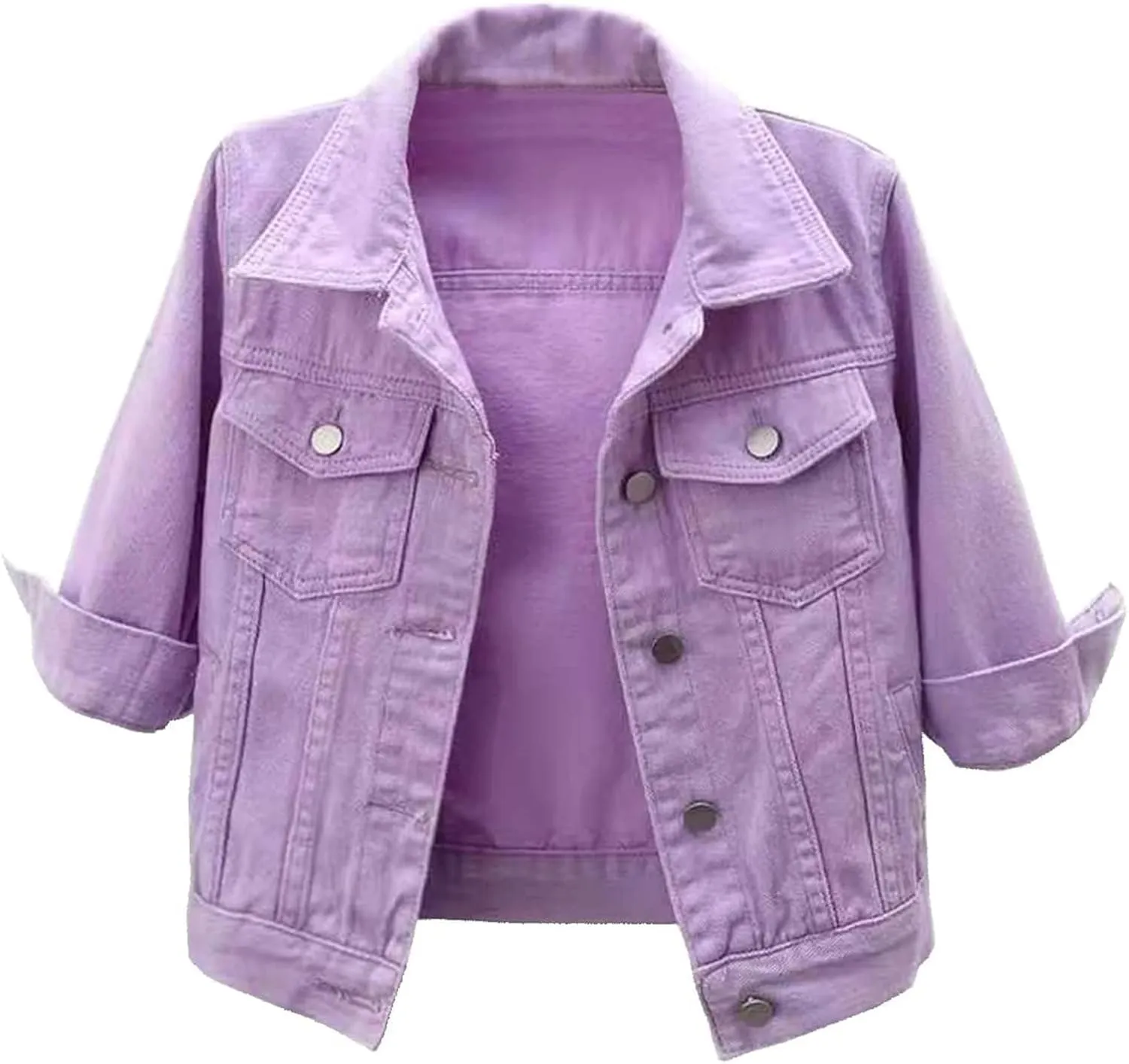 Cropped Jean Jackets for Women Casual 3/4 Sleeve Jean Jackets Lightweight Denim Jackets Button Down Trucker Coats