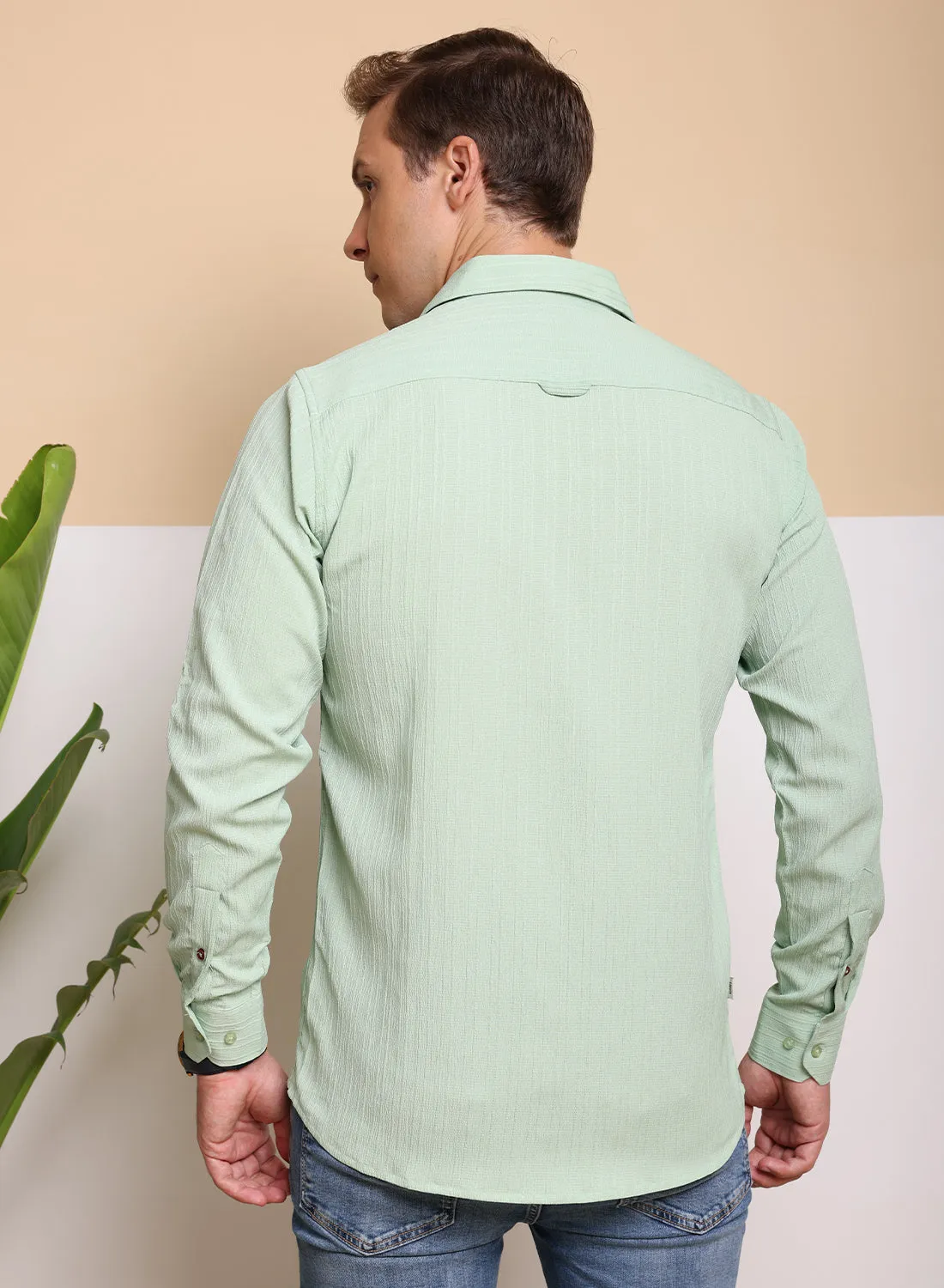 Crushed Self Stripe Light Green Shirt