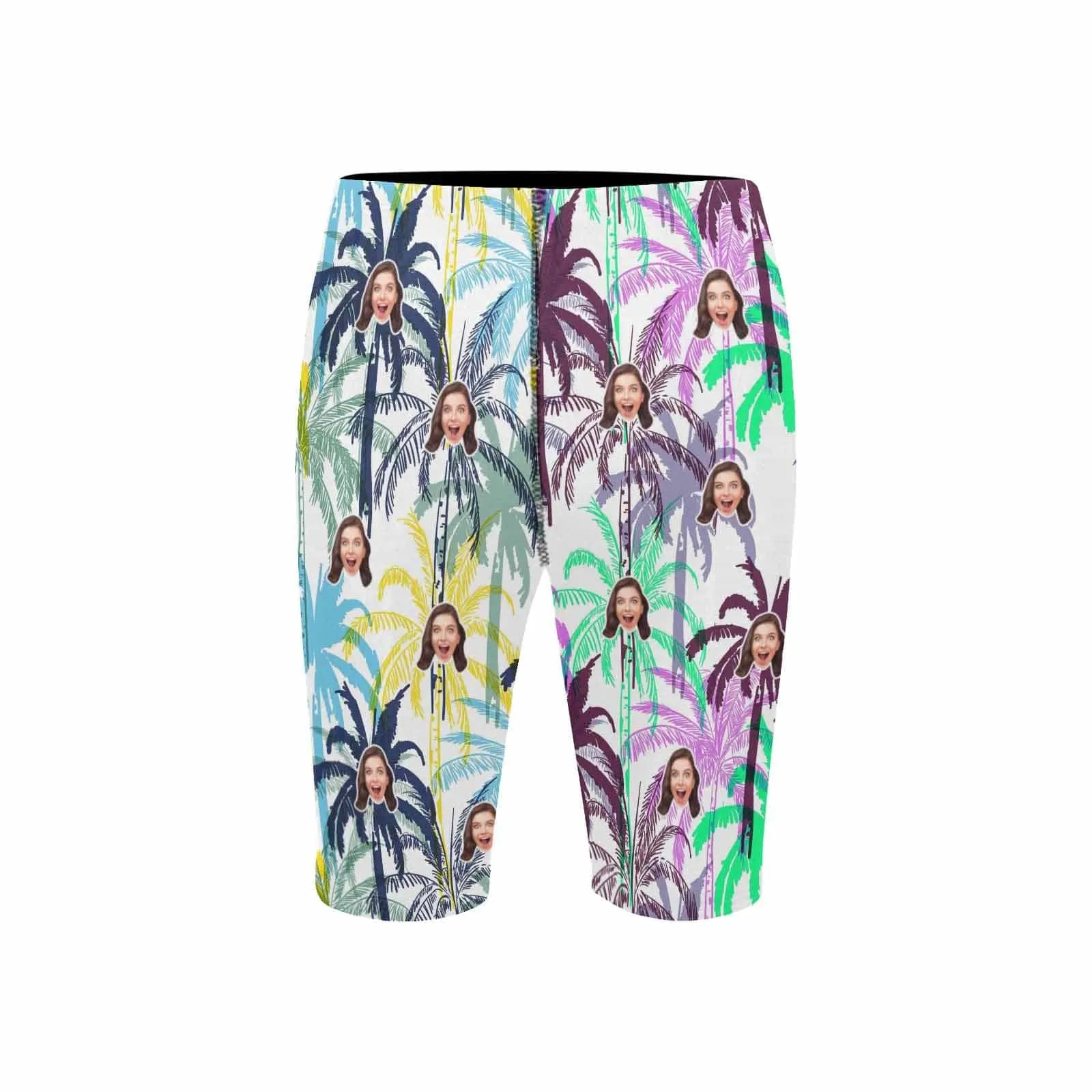 Custom Face Coconut Palms Men's Knee Surf Shorts Rash Guard Swim Trunks Mens Personalized Swimsuit Bathing Suit With Girlfriend's Face on