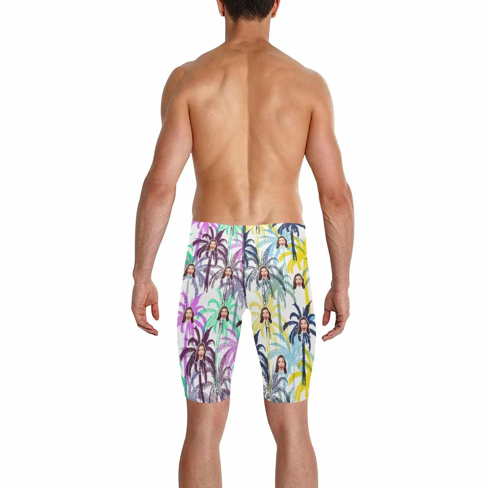 Custom Face Coconut Palms Men's Knee Surf Shorts Rash Guard Swim Trunks Mens Personalized Swimsuit Bathing Suit With Girlfriend's Face on