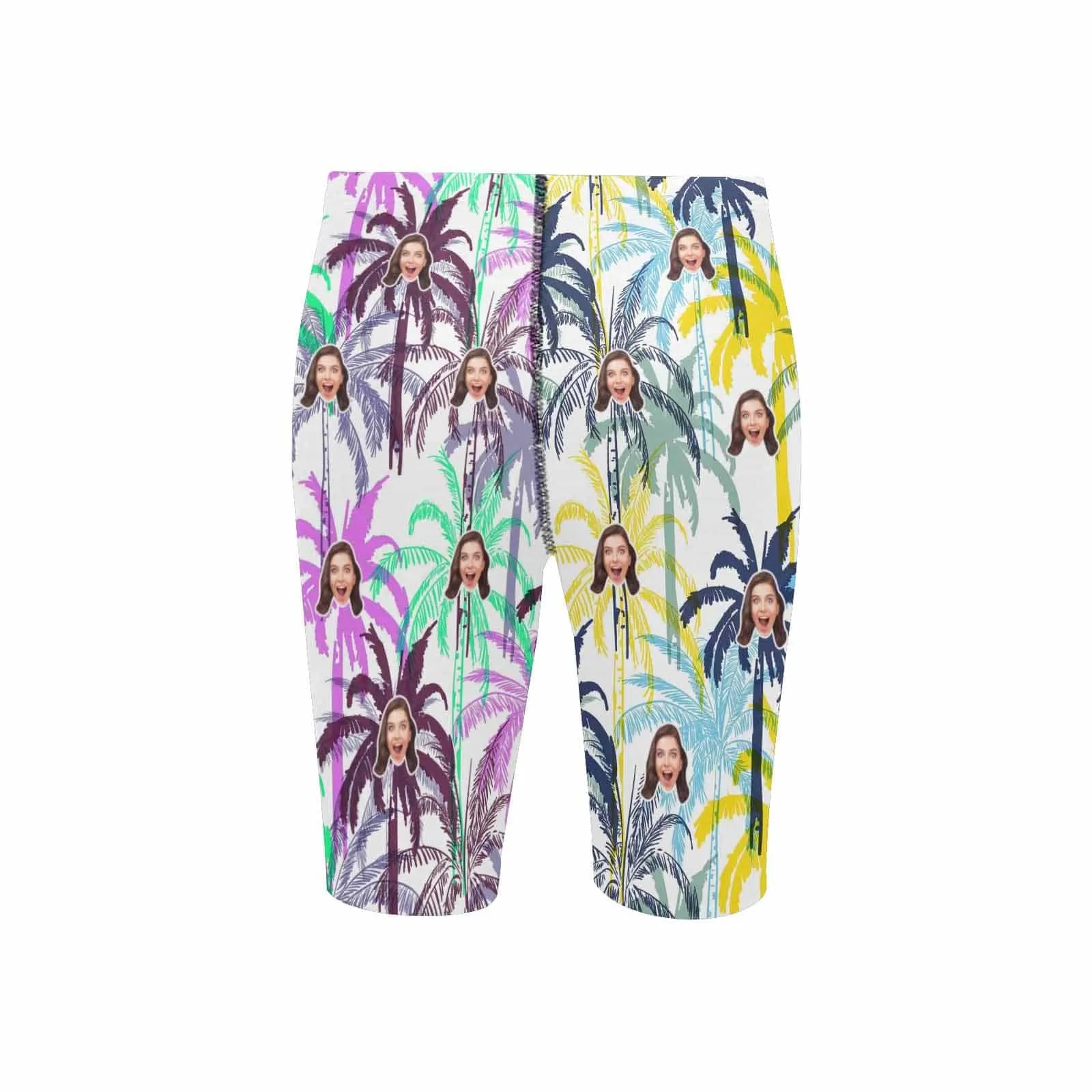 Custom Face Coconut Palms Men's Knee Surf Shorts Rash Guard Swim Trunks Mens Personalized Swimsuit Bathing Suit With Girlfriend's Face on