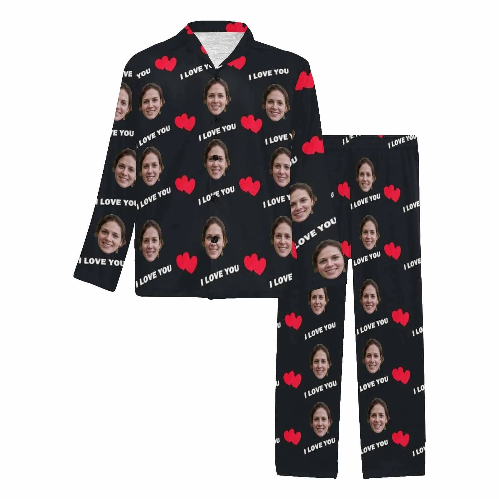 Custom Face I Love You Men's Pajamas Personalized Photo Sleepwear Sets