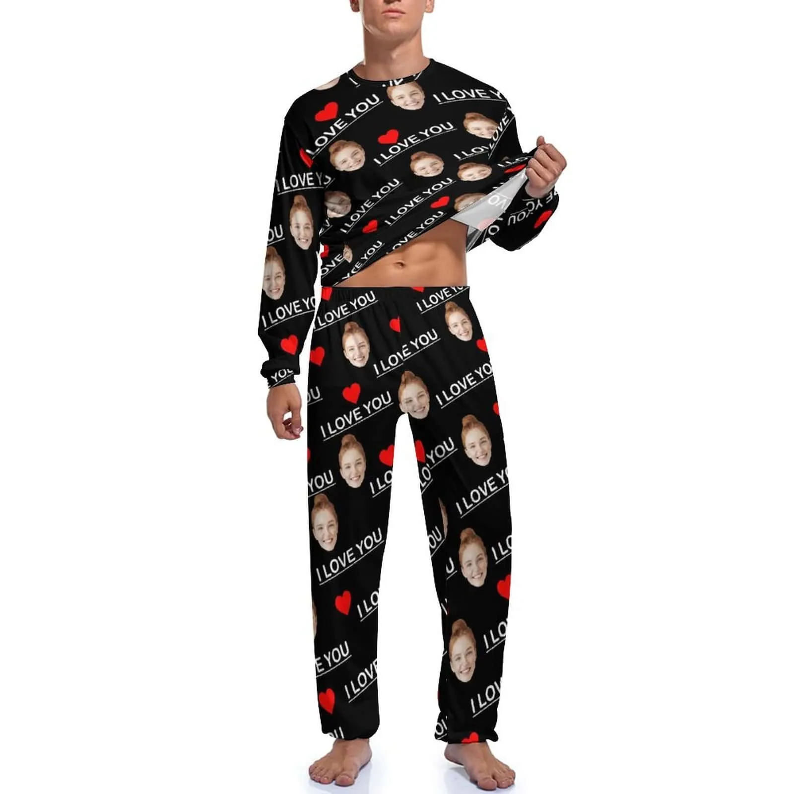 Custom Face I Love You Men's Pajamas Personalized Photo Sleepwear Sets
