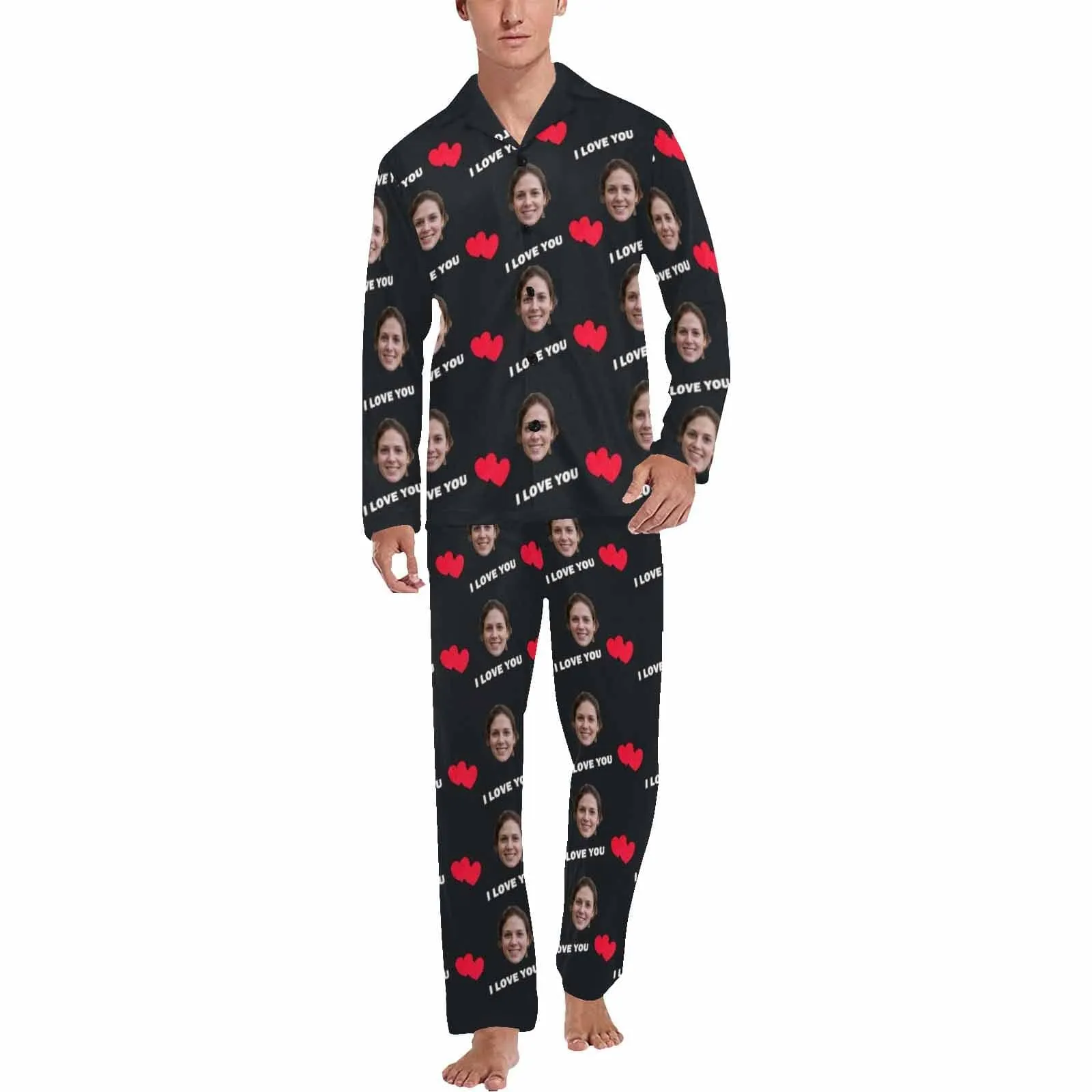 Custom Face I Love You Men's Pajamas Personalized Photo Sleepwear Sets