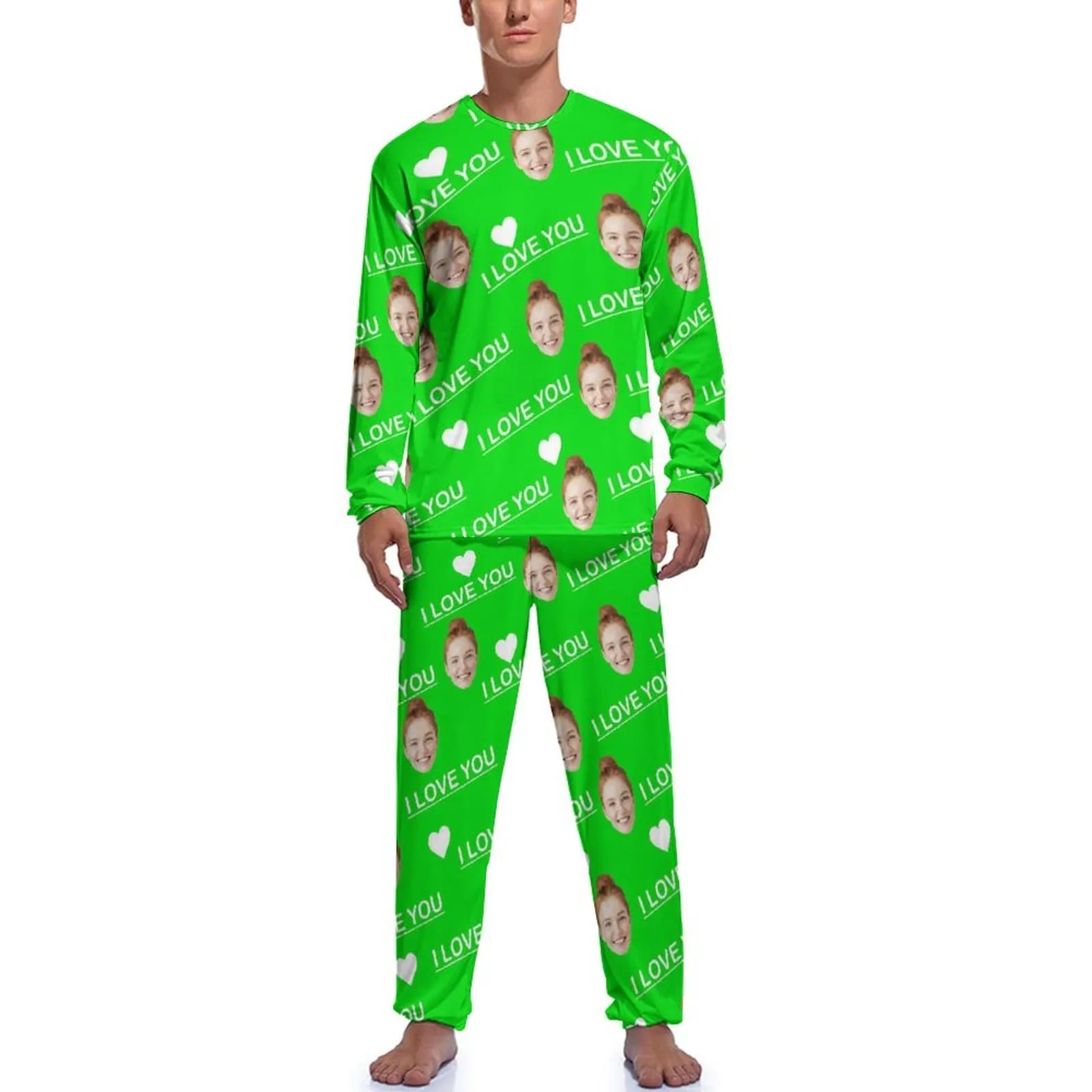Custom Face I Love You Men's Pajamas Personalized Photo Sleepwear Sets