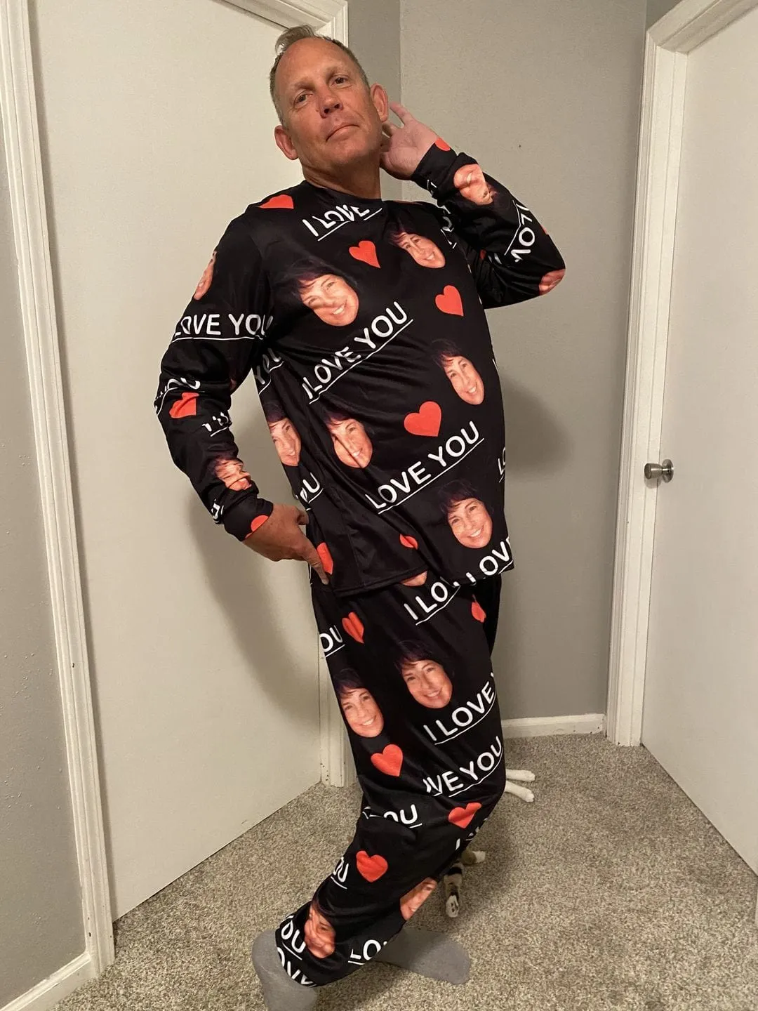 Custom Face I Love You Men's Pajamas Personalized Photo Sleepwear Sets